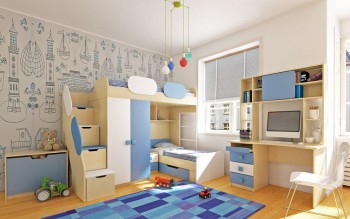 Детская комната Скай (Синий/Белый/корпус Клен) в Колыване - kolyvan.mebel54.com | фото