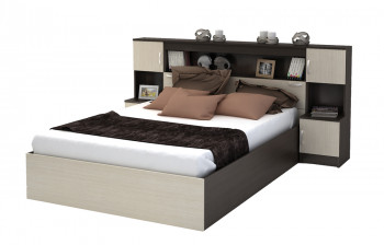Кровать с прикроватным блоком КР 552 Спальня Basya (венге/белфорт) в Колыване - kolyvan.mebel54.com | фото