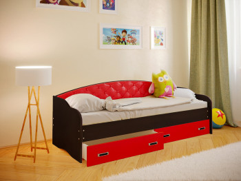 Кровать Софа-7 с мягкой спинкой (800х1900) Венге/Красный в Колыване - kolyvan.mebel54.com | фото