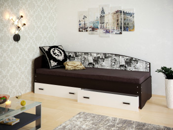 Кровать Софа-9 с мягкой спинкой с рисунком Милана (900х1900) Венге/Белый в Колыване - kolyvan.mebel54.com | фото