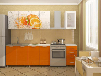 Кухонный гарнитур 1,8м Апельсин (Белый/Оранжевый металлик/Фотопечать апельсин) в Колыване - kolyvan.mebel54.com | фото