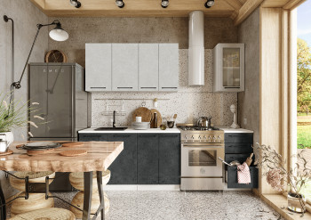 Кухонный гарнитур Нувель 1800мм белый/бетон белый/бетон черный в Колыване - kolyvan.mebel54.com | фото