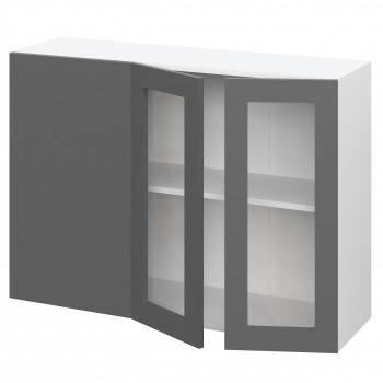 Норд ШВУПС 1000 Шкаф верхний угловой со стеклом (Софт черный/корпус Белый) в Колыване - kolyvan.mebel54.com | фото