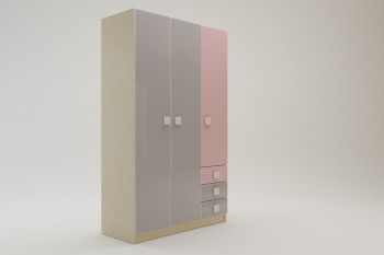 Шкаф 3-х створчатый с ящиками Грэйси (Розовый/Серый/корпус Клен) в Колыване - kolyvan.mebel54.com | фото