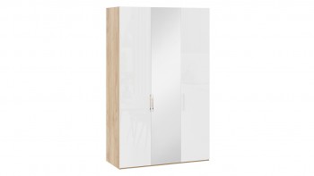 Шкаф комбинированный с 2 глухими и 1 зеркальной дверями правый «Эмбер» Яблоня Беллуно/Белый глянец в Колыване - kolyvan.mebel54.com | фото